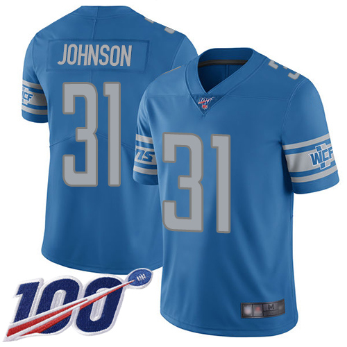Detroit Lions Limited Blue Men Ty Johnson Home Jersey NFL Football #31 100th Season Vapor Untouchable->detroit lions->NFL Jersey